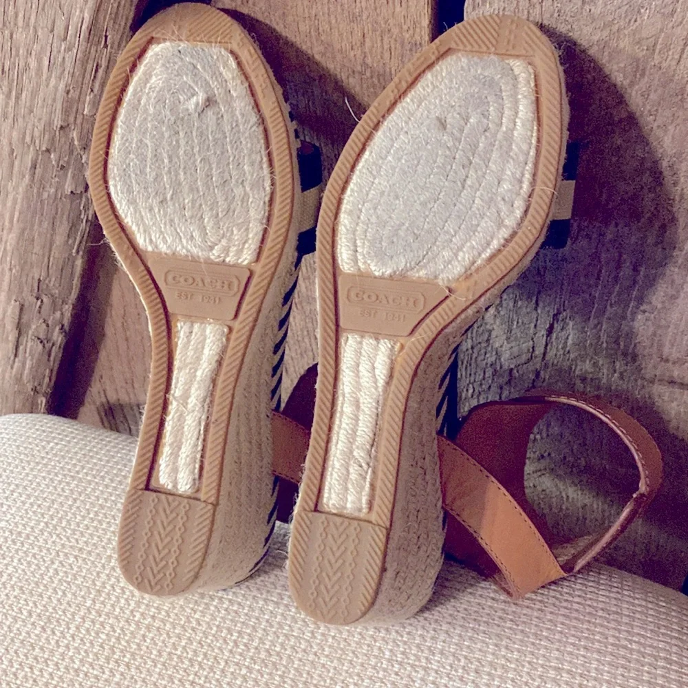 Coach women wedge sandals.Size 8.Navy Blue & tan. Very comfortable. - Picture 5 of 6